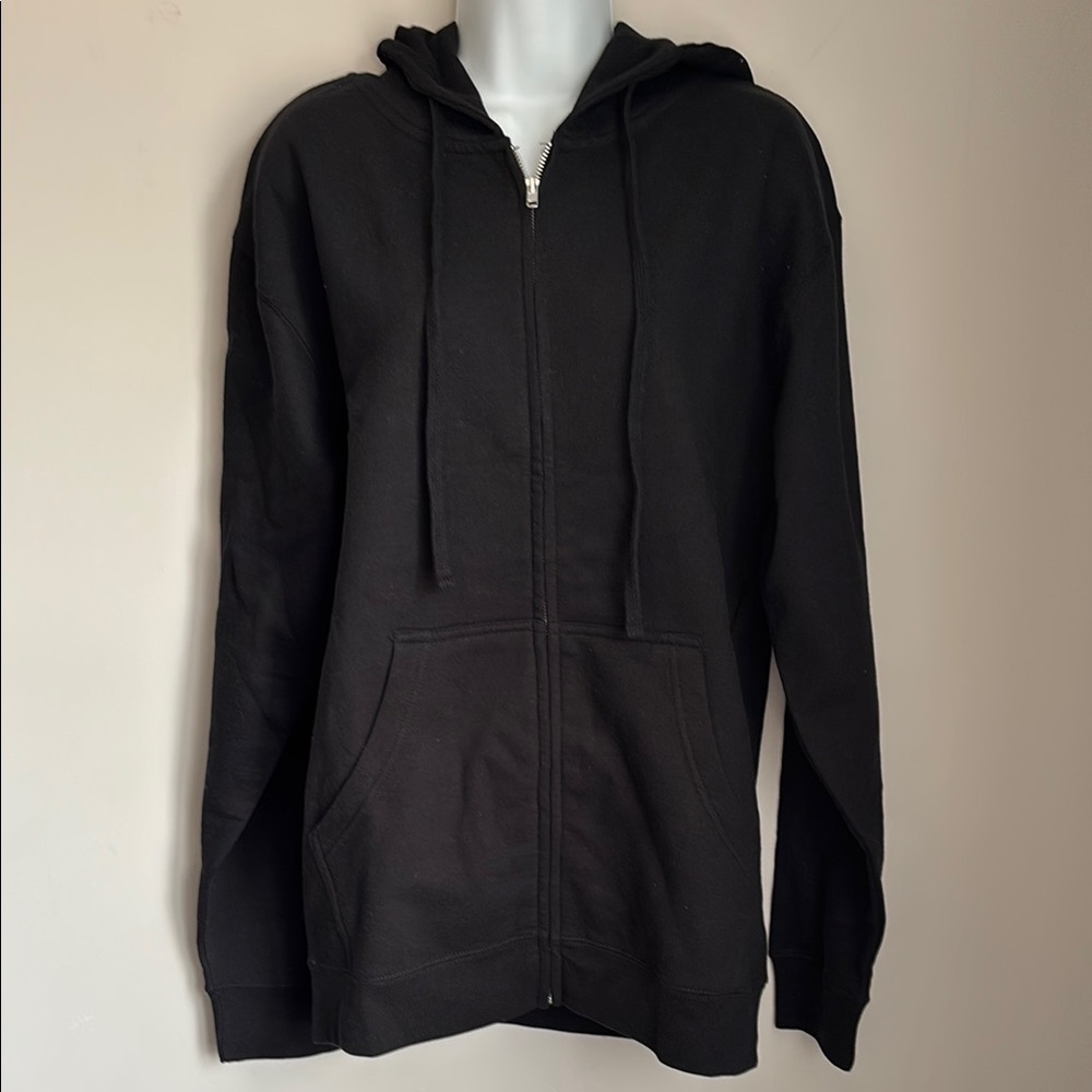Black Zippered Hoodie with Graphic Print